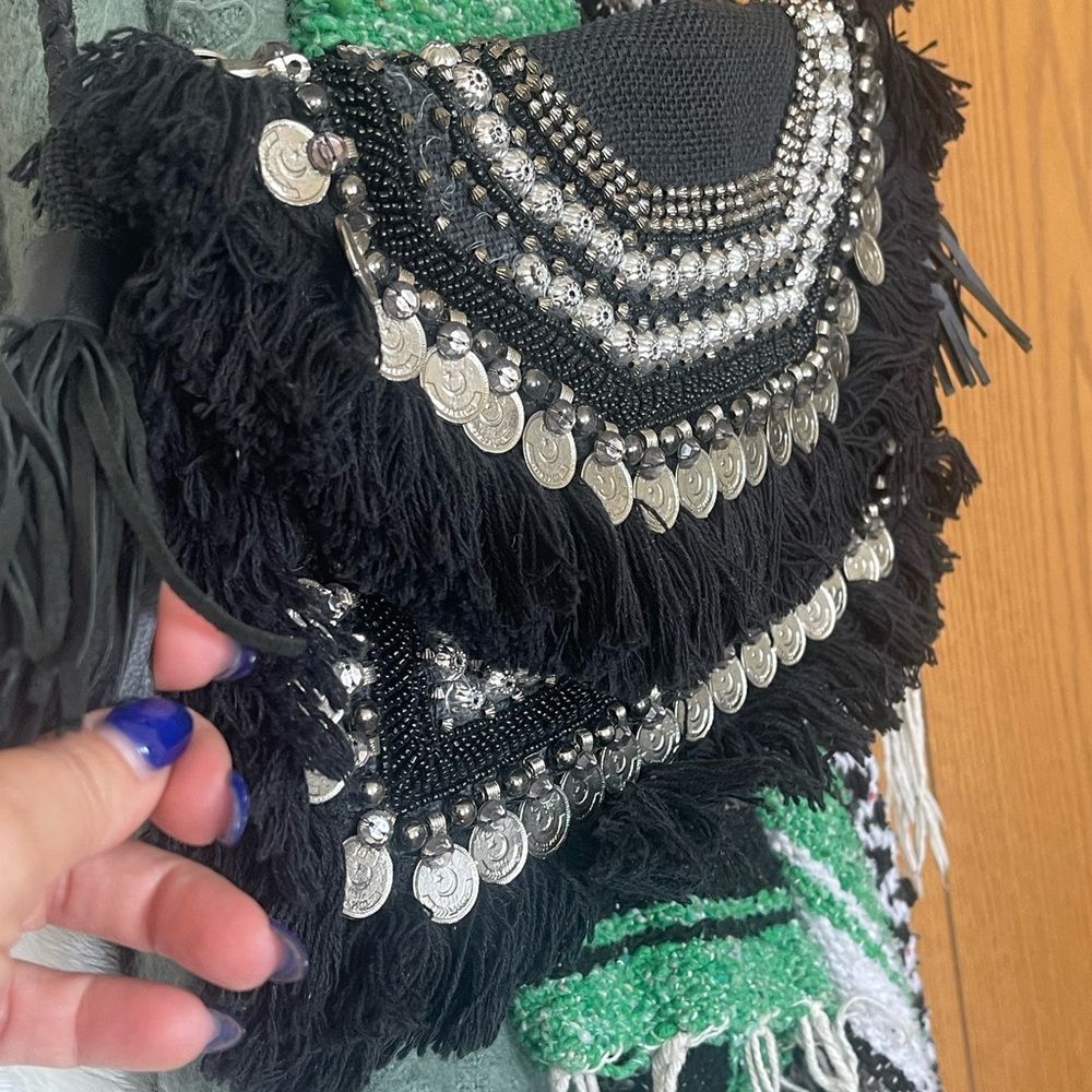 Black Fringe Bag with Silver Accents